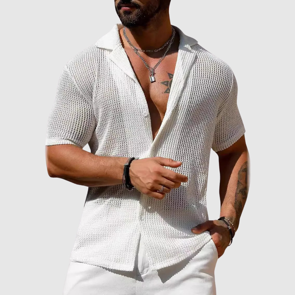 Lorenzo Vitali Chemise Tricot Creux En Polyester Respirant Avec Col Revers Classique