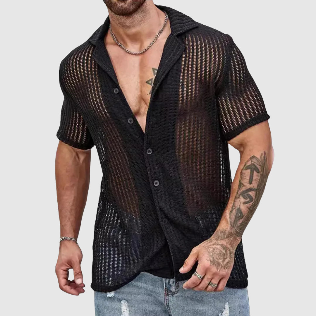 Lorenzo Vitali Chemise Tricot Creux En Polyester Respirant Avec Col Revers Classique