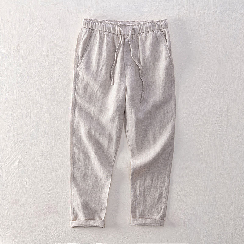 Pantalon Homme Isola En Lin Lorenzo Vitali Mélange Lin Respirant Avec Drape Décontracté Bleu Marine