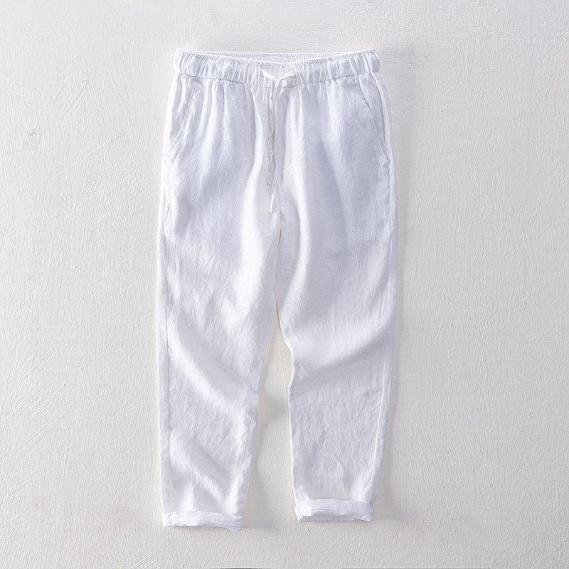 Pantalon Homme Isola En Lin Lorenzo Vitali Mélange Lin Respirant Avec Drape Décontracté Bleu Marine