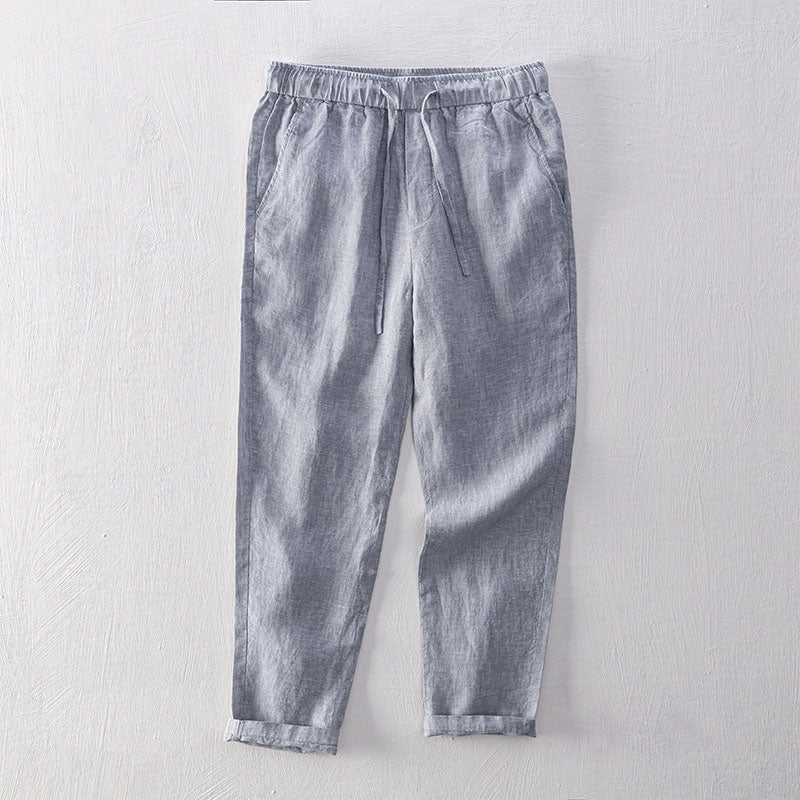 Pantalon Homme Isola En Lin Lorenzo Vitali Mélange Lin Respirant Avec Drape Décontracté Bleu Marine