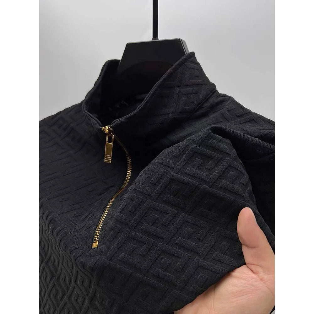 Lorenzo Vitali Pull Jacquard Luxe Col Montant Motifs Géométriques Détails Fermeture Éclair