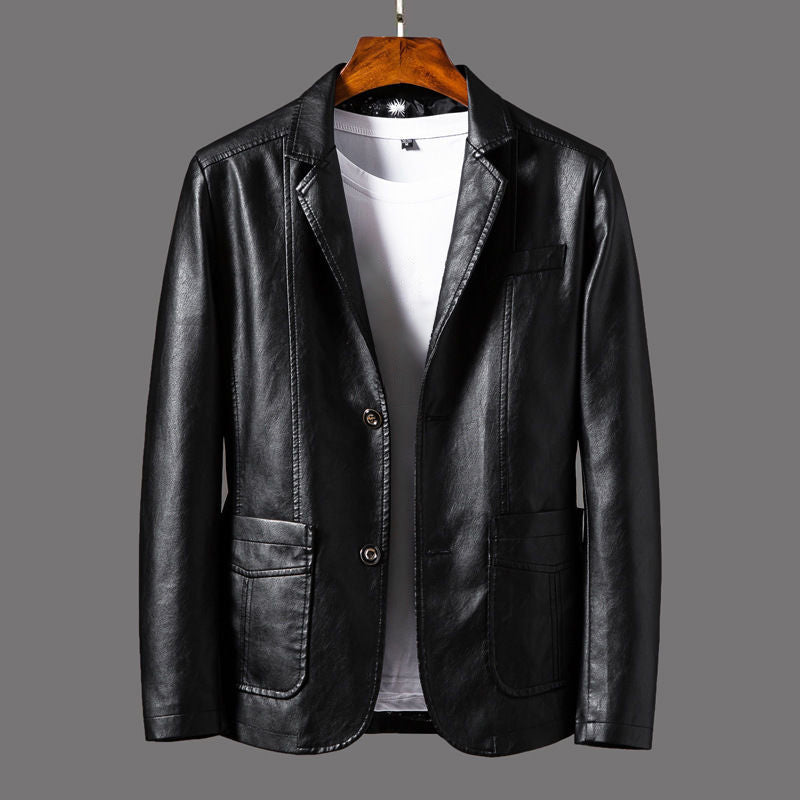 Veste Moto En Cuir Lorenzo Vitali Col Tailleur Poches Plaquées Coupe Slim Longueur Moyenne