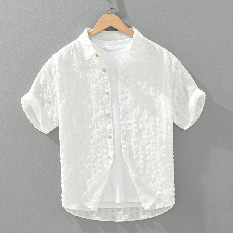 Chemise Texturée Lido Lorenzo Vitali Avec Motif Quadrillé Col Classique À Bouton Devant Manches Courtes Roulées