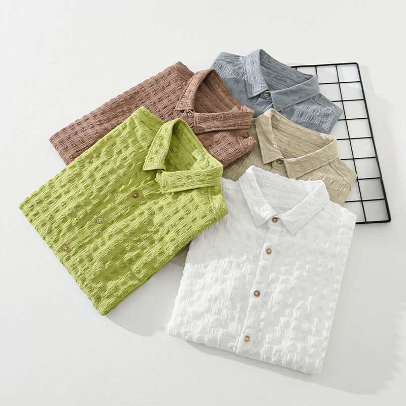 Chemise Texturée Lido Lorenzo Vitali Avec Motif Quadrillé Col Classique À Bouton Devant Manches Courtes Roulées