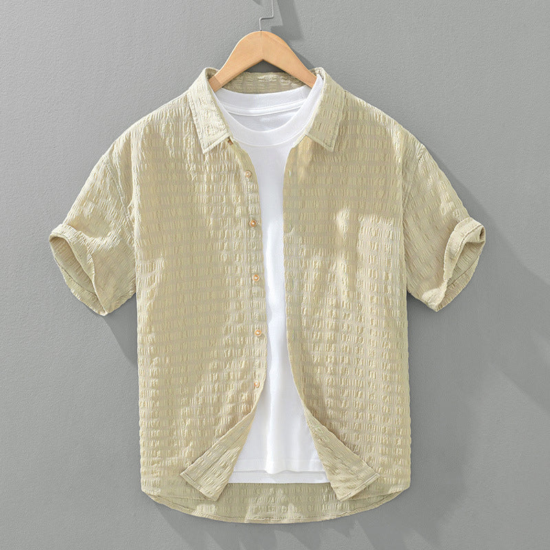 Chemise Texturée Lido Lorenzo Vitali Avec Motif Quadrillé Col Classique À Bouton Devant Manches Courtes Roulées