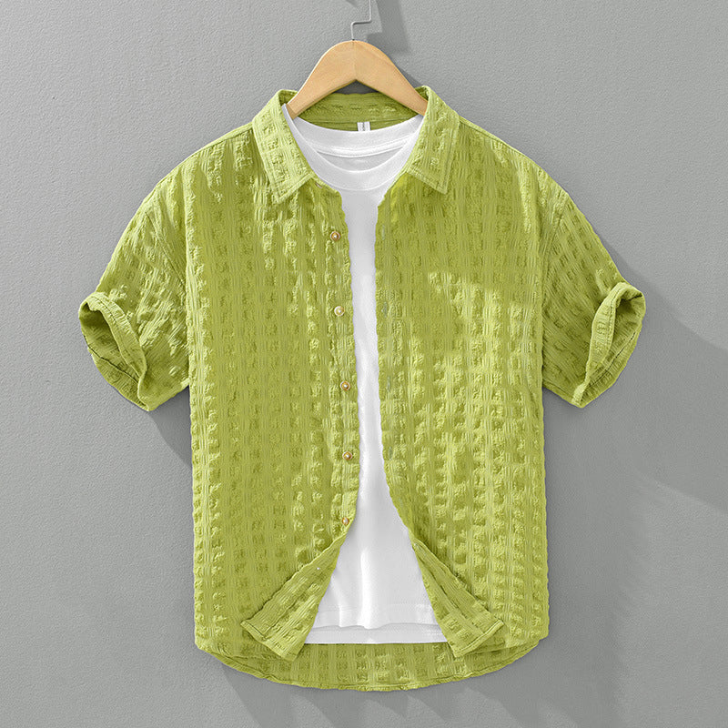 Chemise Texturée Lido Lorenzo Vitali Avec Motif Quadrillé Col Classique À Bouton Devant Manches Courtes Roulées