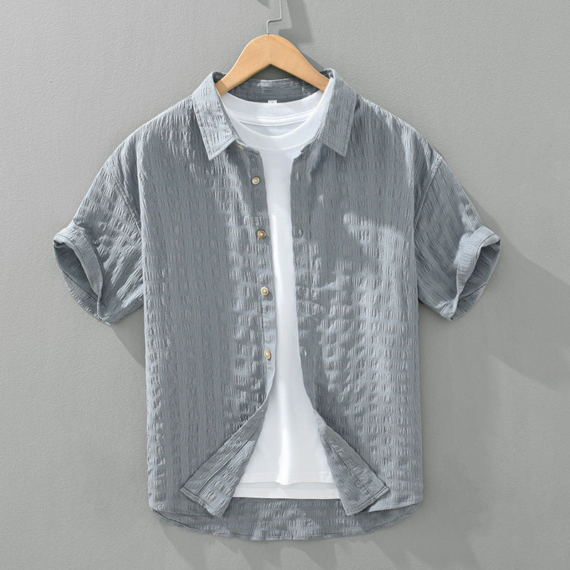 Chemise Texturée Lido Lorenzo Vitali Avec Motif Quadrillé Col Classique À Bouton Devant Manches Courtes Roulées