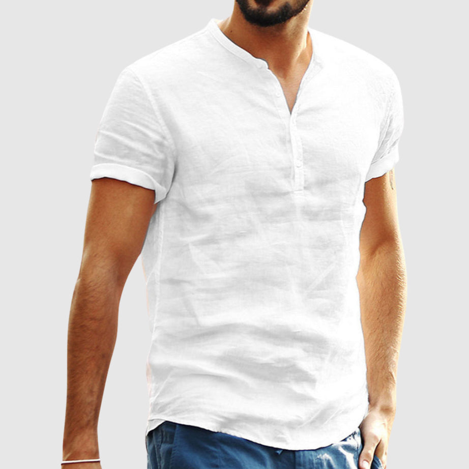 Chemise Lin Col V Lorenzo Vitali Homme Confortable Et Moderne Pour Été Respirant