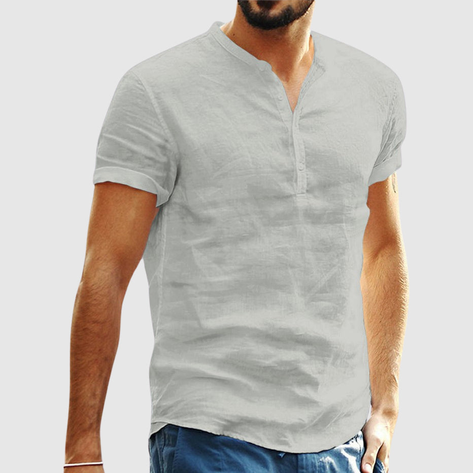Chemise Lin Col V Lorenzo Vitali Homme Confortable Et Moderne Pour Été Respirant