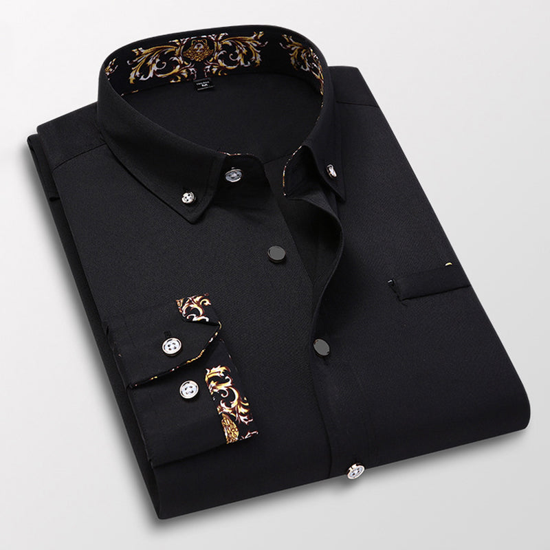 Lorenzo Vitali Luxe Chemise en Coton Premium Avec Motif Baroque Sous Col et Poignets Amawinc