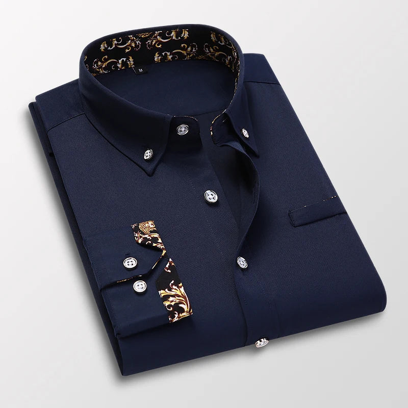 Lorenzo Vitali Luxe Chemise en Coton Premium Avec Motif Baroque Sous Col et Poignets Amawinc
