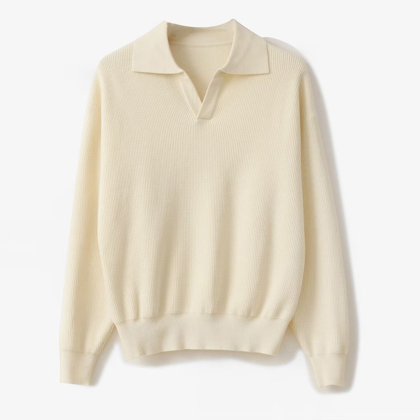 Pull Polo Homme En Maille Laine Mélangée Coupe Décontractée Manches Longues Col Polo Poignets Côtes Automne Hiver