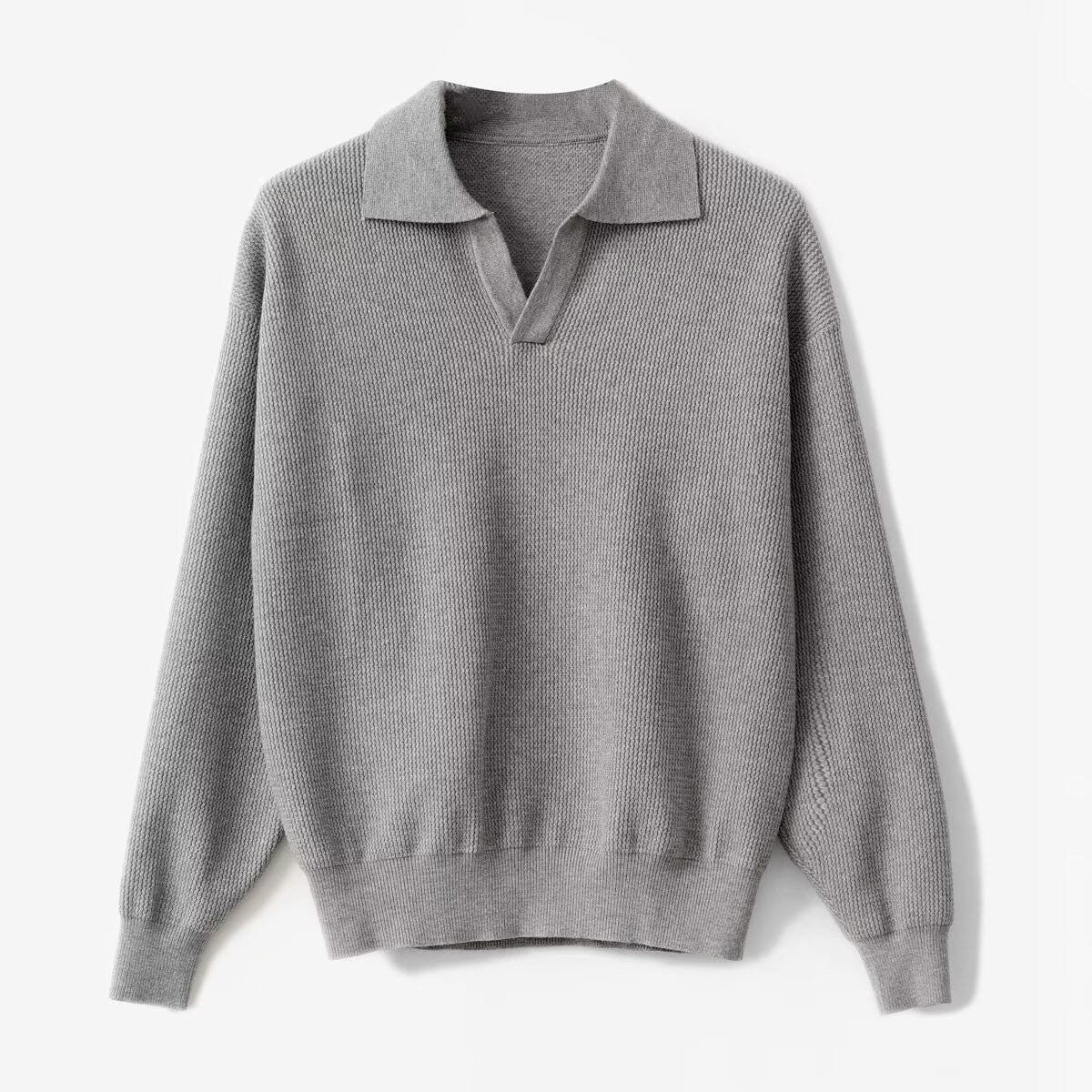 Pull Polo Homme En Maille Laine Mélangée Coupe Décontractée Manches Longues Col Polo Poignets Côtes Automne Hiver