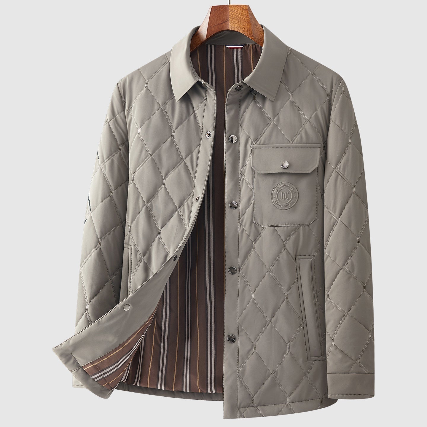 Nordisk Flair Manteau Matelassé Homme Mi Longueur Bouton Front Poches Patch Motif Diamant