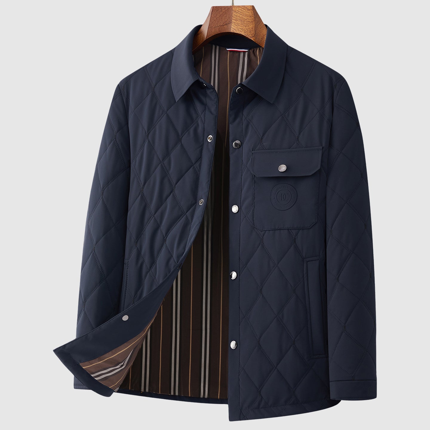 Nordisk Flair Manteau Matelassé Homme Mi Longueur Bouton Front Poches Patch Motif Diamant
