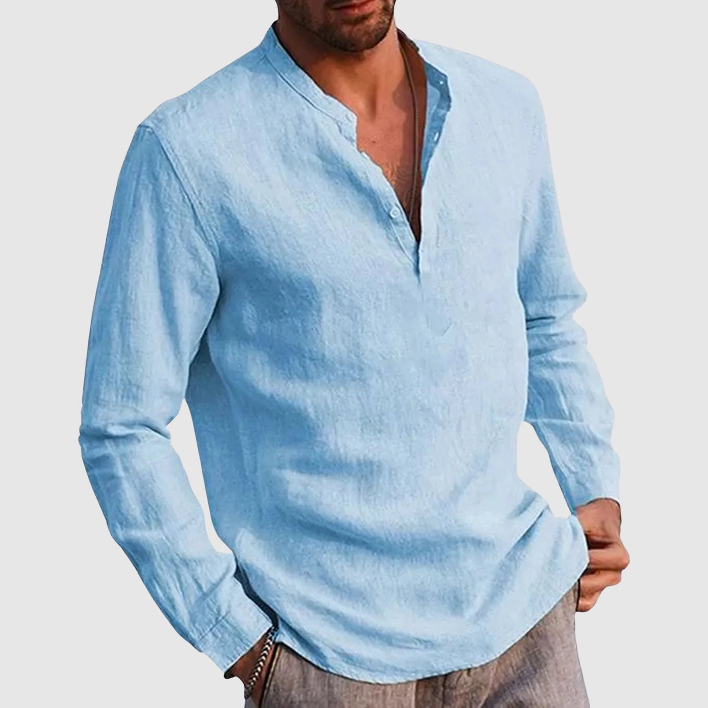 Chemise Lorenzo Vitali Nomad En Lin Col Montant Et Col En V Confortable Pour Printemps Été