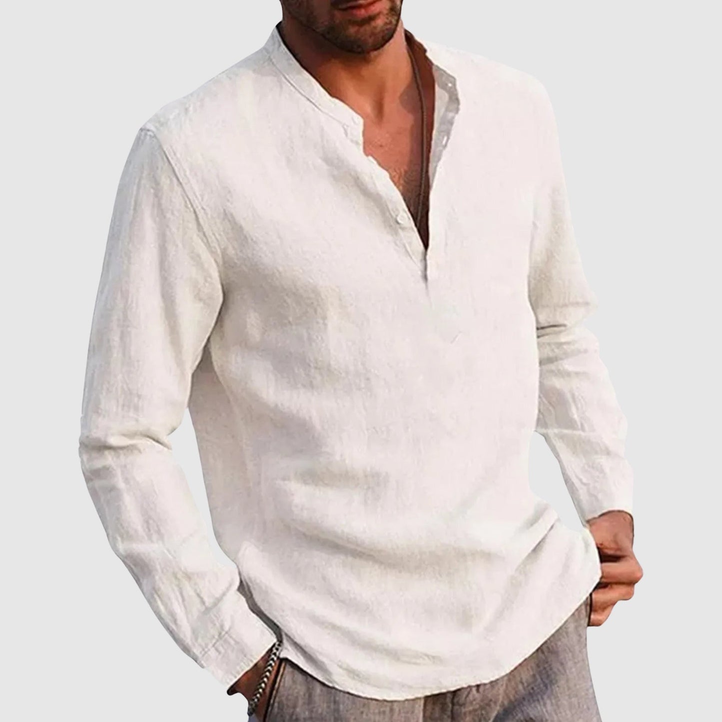 Chemise Lorenzo Vitali Nomad En Lin Col Montant Et Col En V Confortable Pour Printemps Été