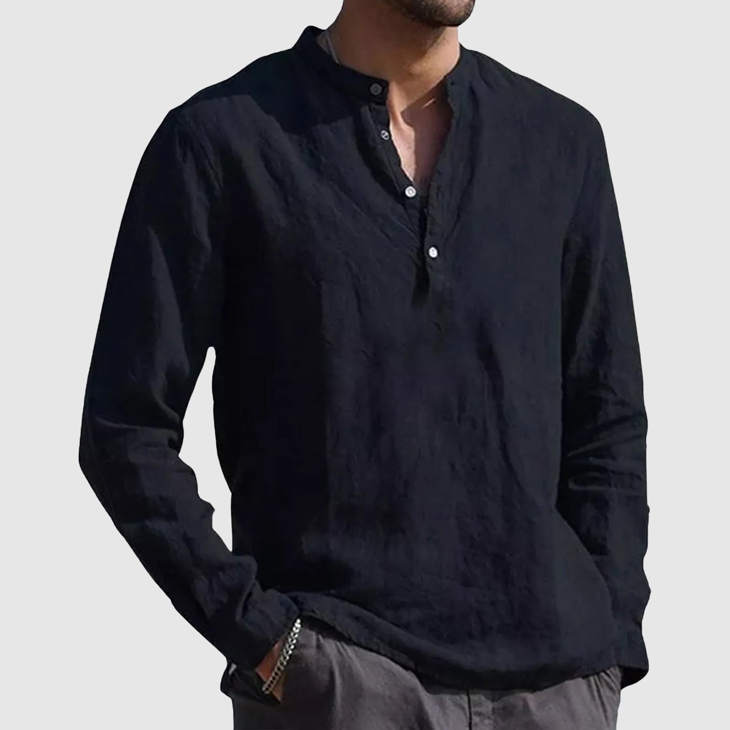 Chemise Lorenzo Vitali Nomad En Lin Col Montant Et Col En V Confortable Pour Printemps Été
