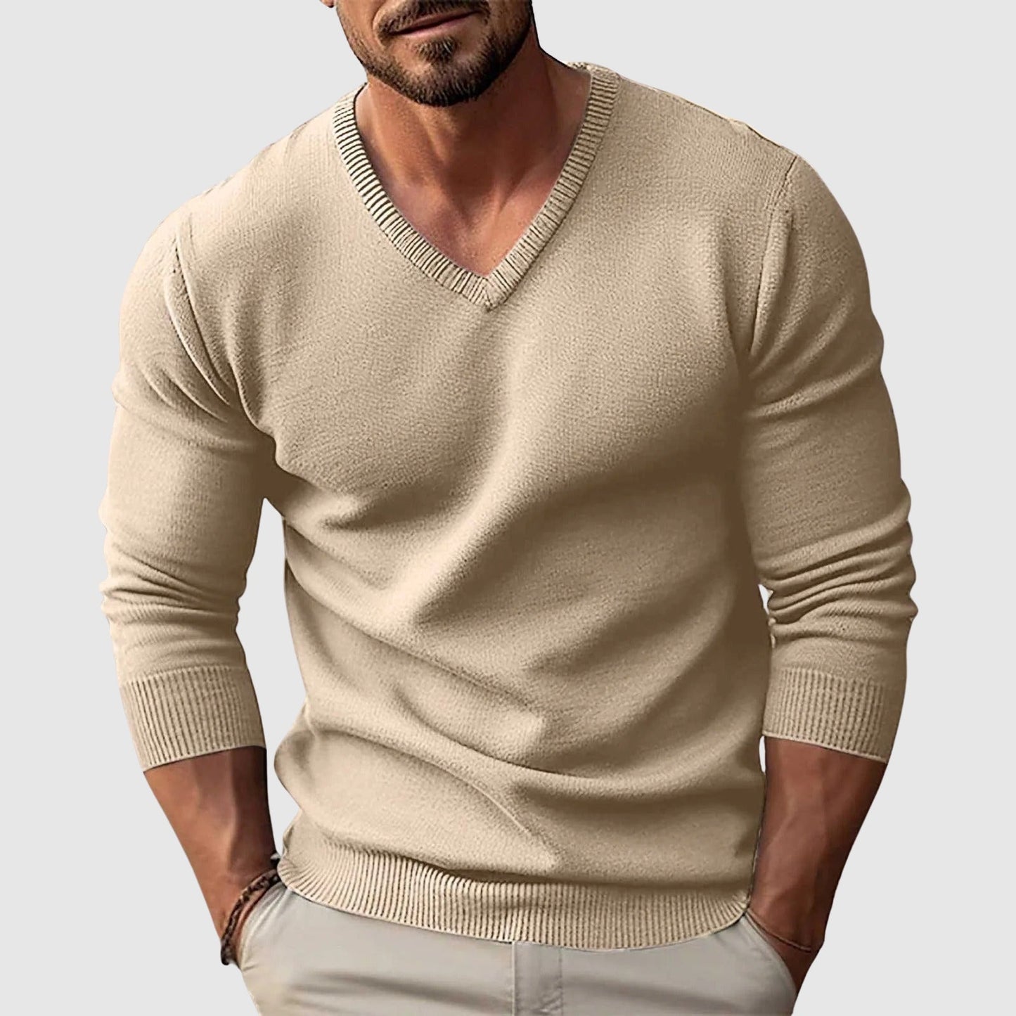 Pull Lorenzo Vitali Nordic Crest En Maille Fine À Encolure V Coupe Slim Et Confortable