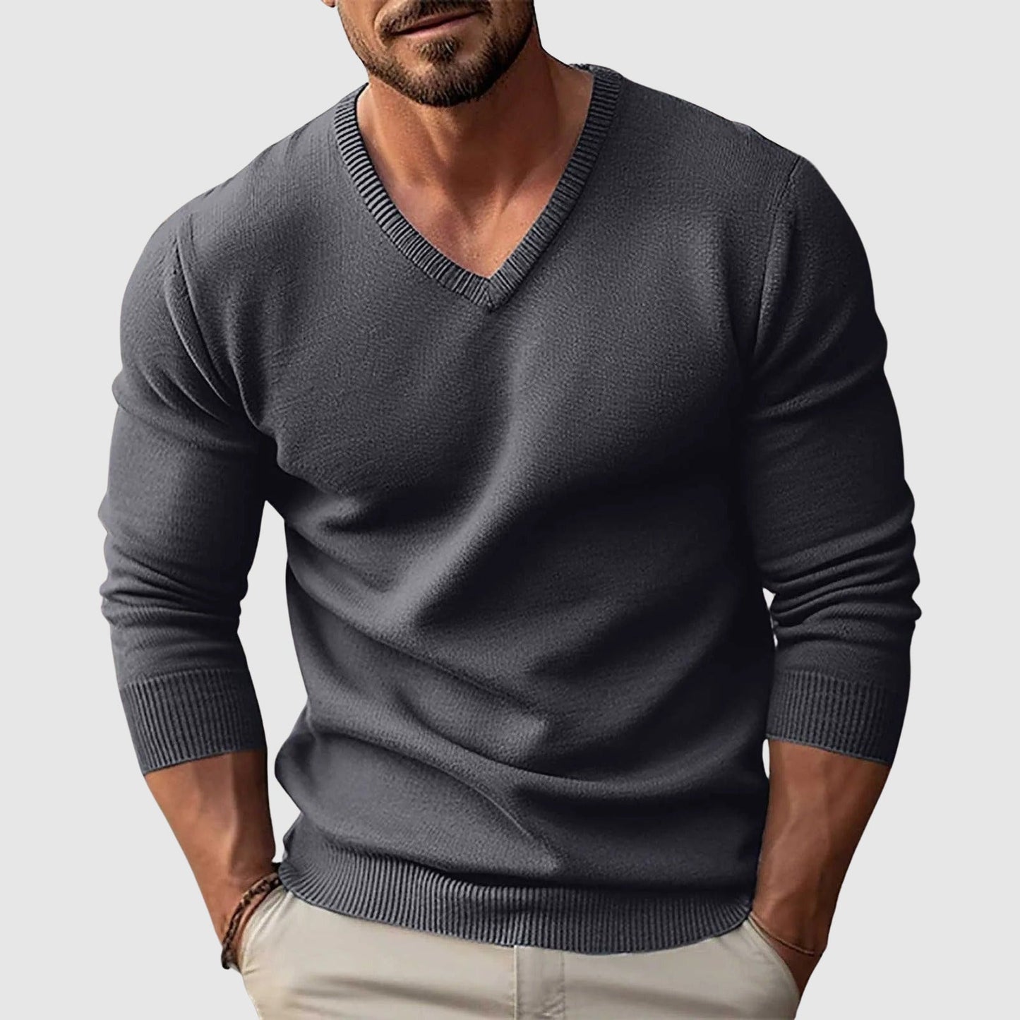 Pull Lorenzo Vitali Nordic Crest En Maille Fine À Encolure V Coupe Slim Et Confortable