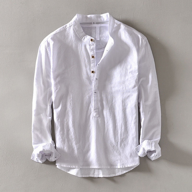 Chemise En Lin Orvino De Lorenzo Vitali Col Montant Boutonnage Partiel Mélange Lin Coton Drapé Naturel Et Froissé