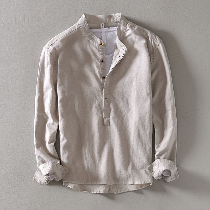 Chemise En Lin Orvino De Lorenzo Vitali Col Montant Boutonnage Partiel Mélange Lin Coton Drapé Naturel Et Froissé