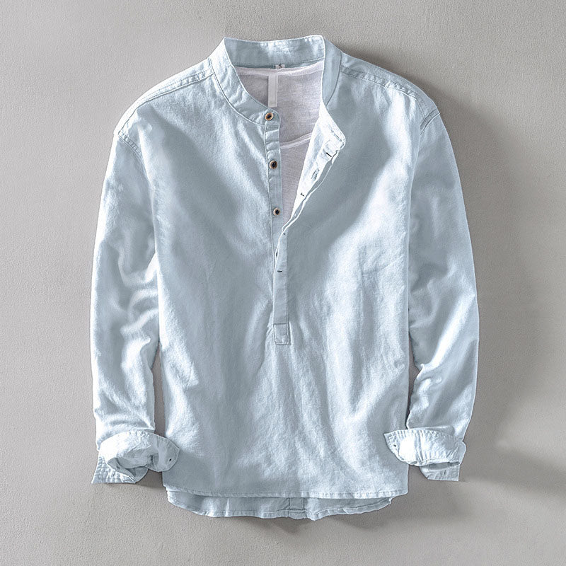 Chemise En Lin Orvino De Lorenzo Vitali Col Montant Boutonnage Partiel Mélange Lin Coton Drapé Naturel Et Froissé