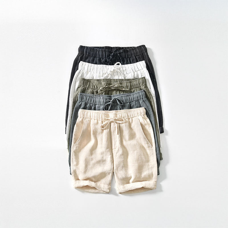 Lorenzo Vitali Riva Shorts En Lin Pour Hommes Avec Taille Élastiquée Et Cordon De Serrage En Neutres Estompés