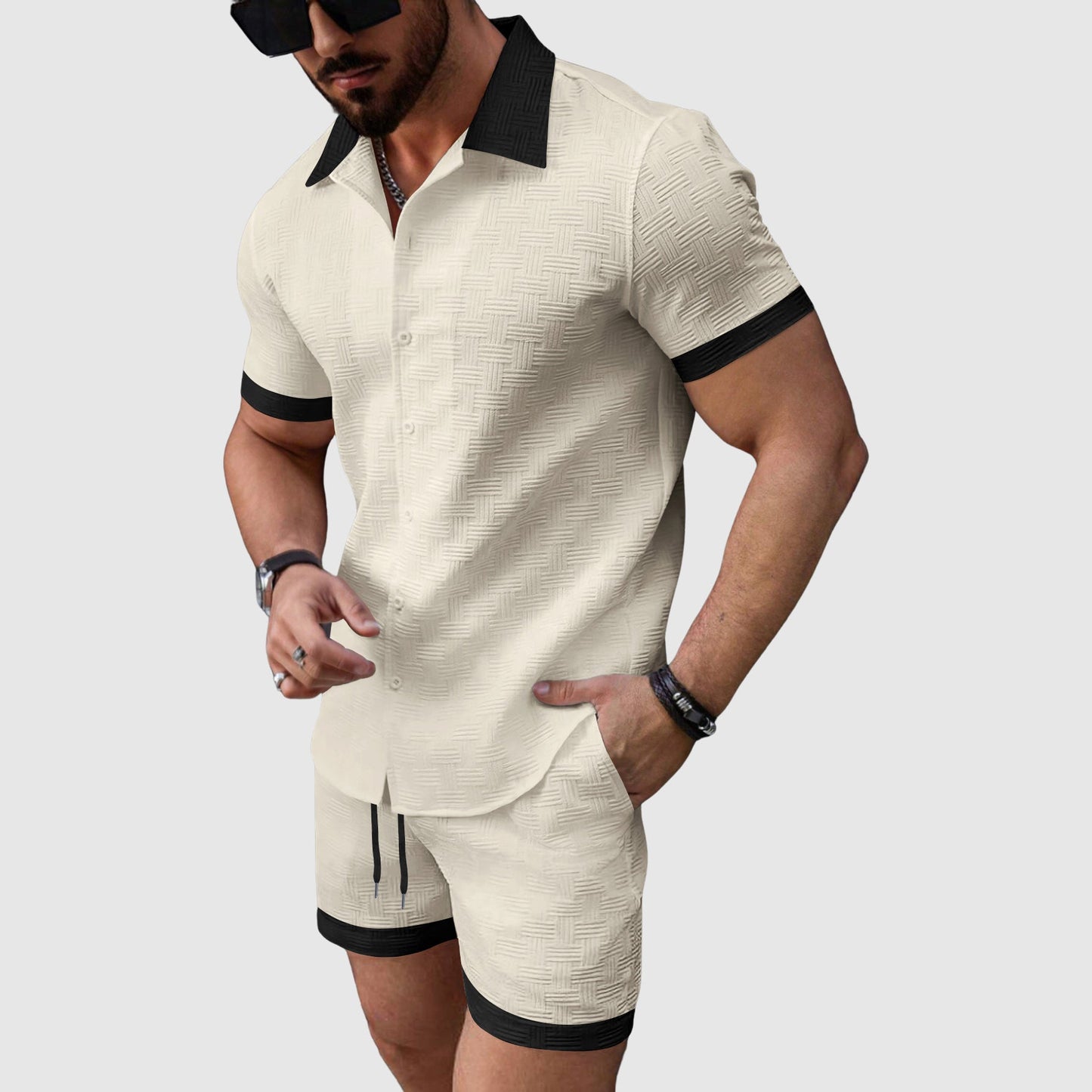 Lorenzo Vitali Ensemble Sport Décontracté Été Avec T Shirt À Manches Courtes Et Short Confortable En Coton Mélangé