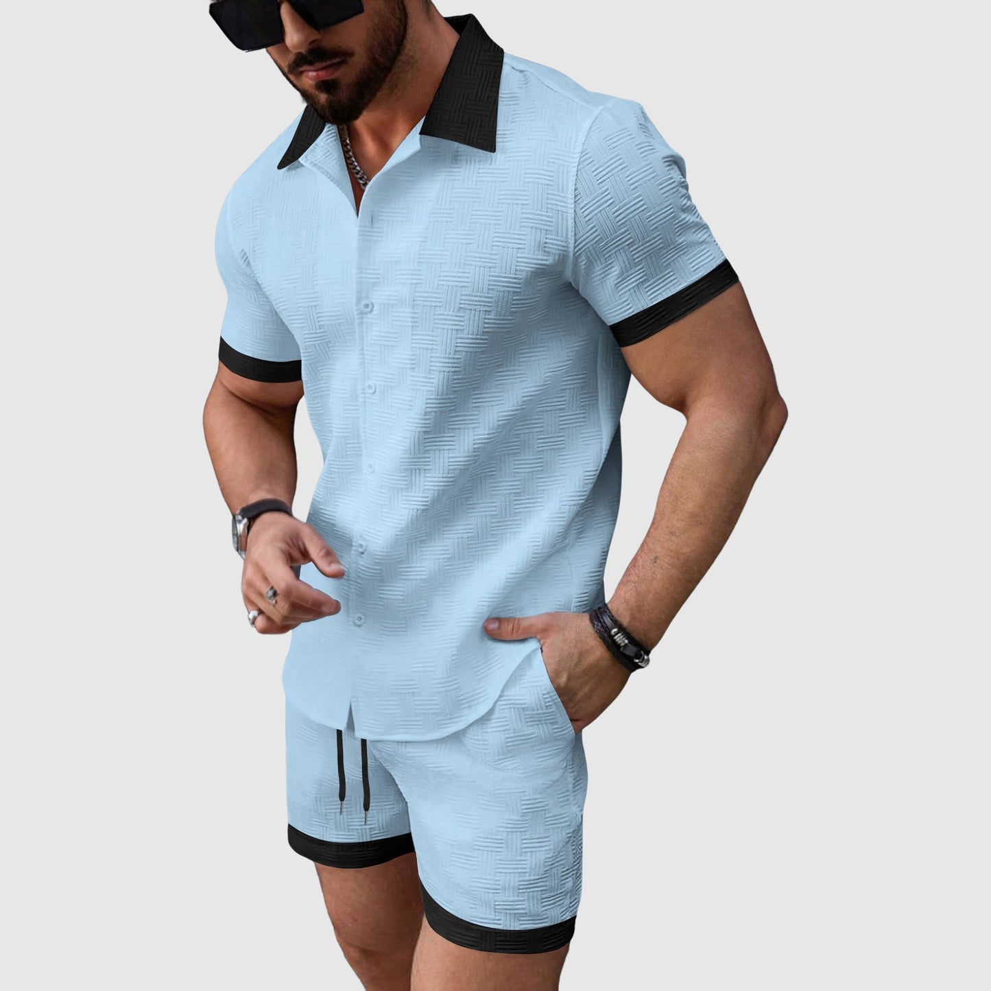 Lorenzo Vitali Ensemble Sport Décontracté Été Avec T Shirt À Manches Courtes Et Short Confortable En Coton Mélangé