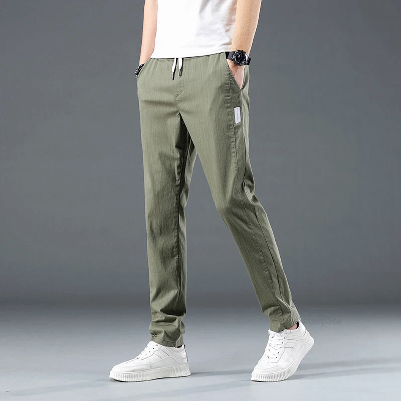 Lorenzo Vitali Pantalon Homme Stretch Flex En Coton Respirant Avec Taille Élastique Poches Coupe Slim Moderne