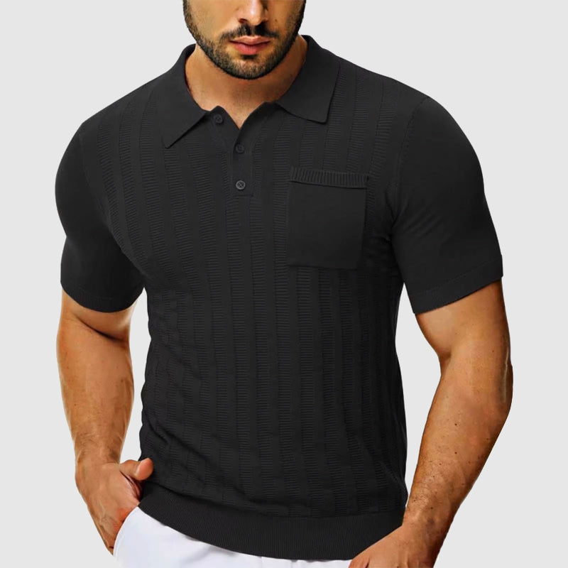 Polo Lorenzo Vitali Toscane En Maille Texturée Avec Col Boutonné Et Poche Discrète