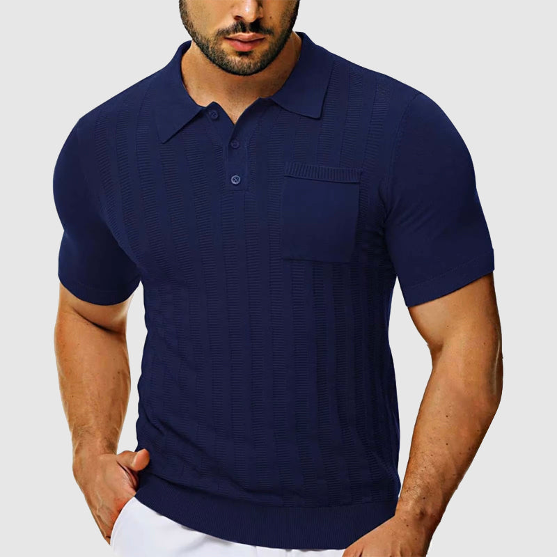 Polo Lorenzo Vitali Toscane En Maille Texturée Avec Col Boutonné Et Poche Discrète