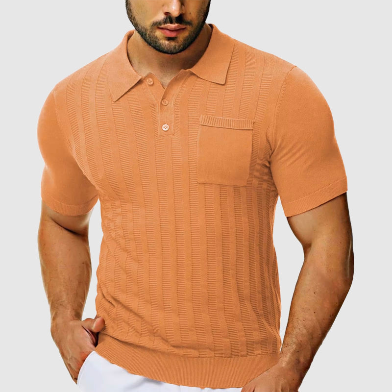 Polo Lorenzo Vitali Toscane En Maille Texturée Avec Col Boutonné Et Poche Discrète