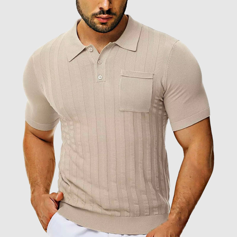 Polo Lorenzo Vitali Toscane En Maille Texturée Avec Col Boutonné Et Poche Discrète