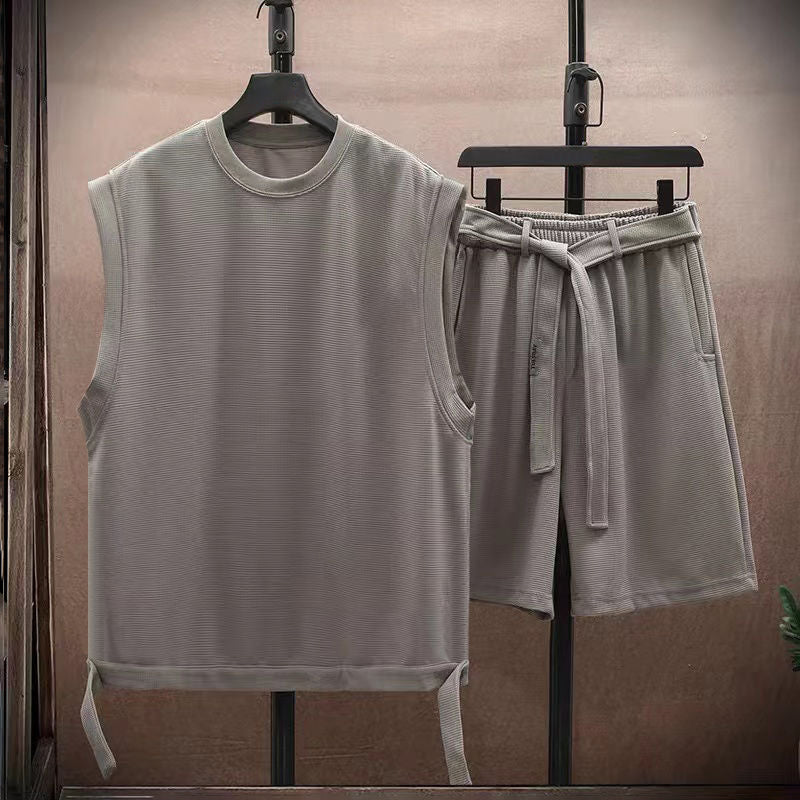 Lorenzo Vitali Ensemble Décontracté Urbain Sans Manches et Shorts Assortis Pour Été Confortable