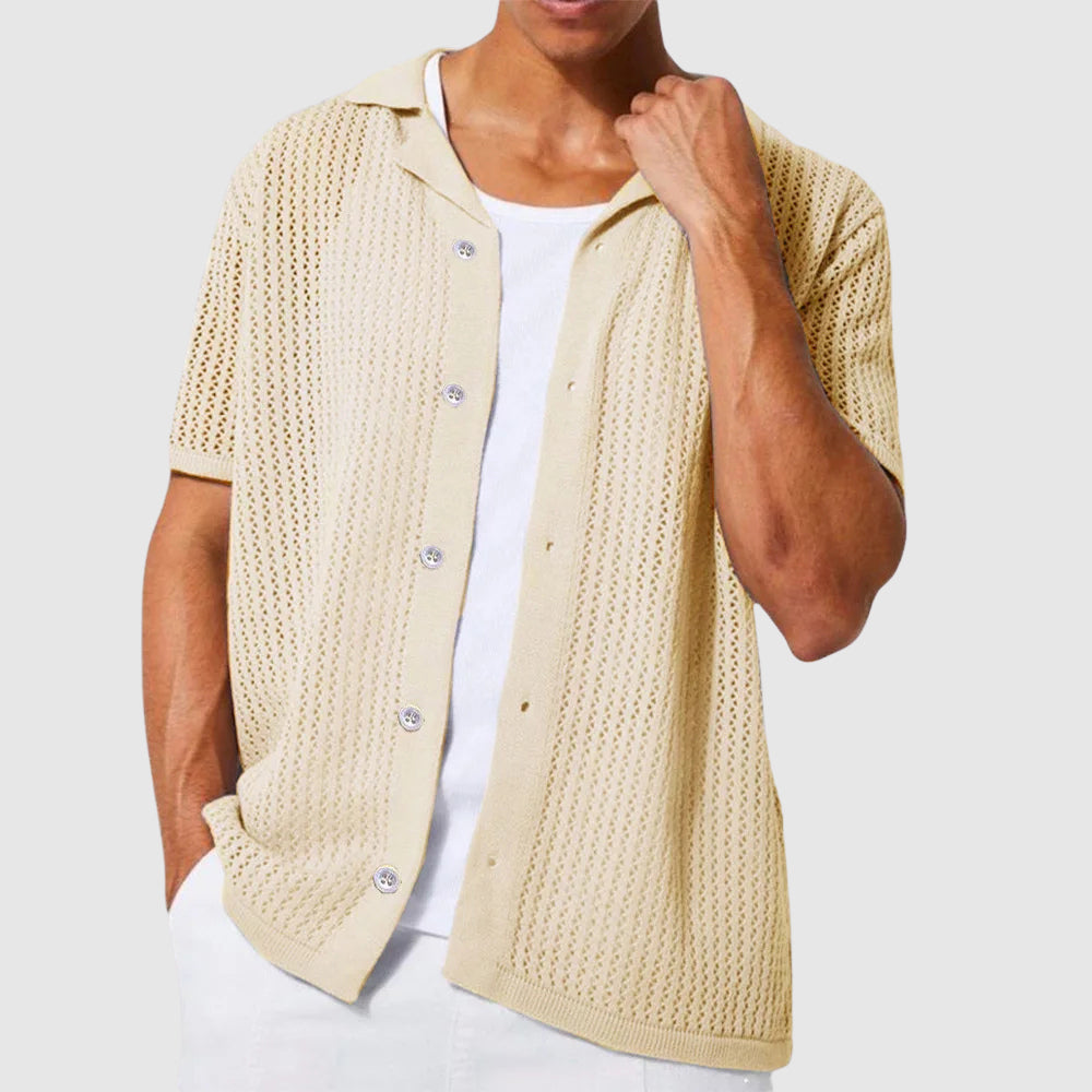 Chemise En Maille Polyester Respirante Urbain Lorenzo Vitali Avec Col Chemise Et Fermeture À Bouton Unique