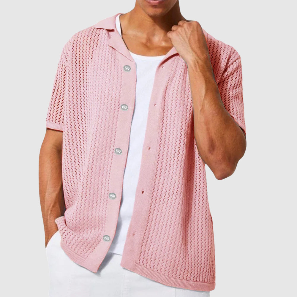 Chemise En Maille Polyester Respirante Urbain Lorenzo Vitali Avec Col Chemise Et Fermeture À Bouton Unique