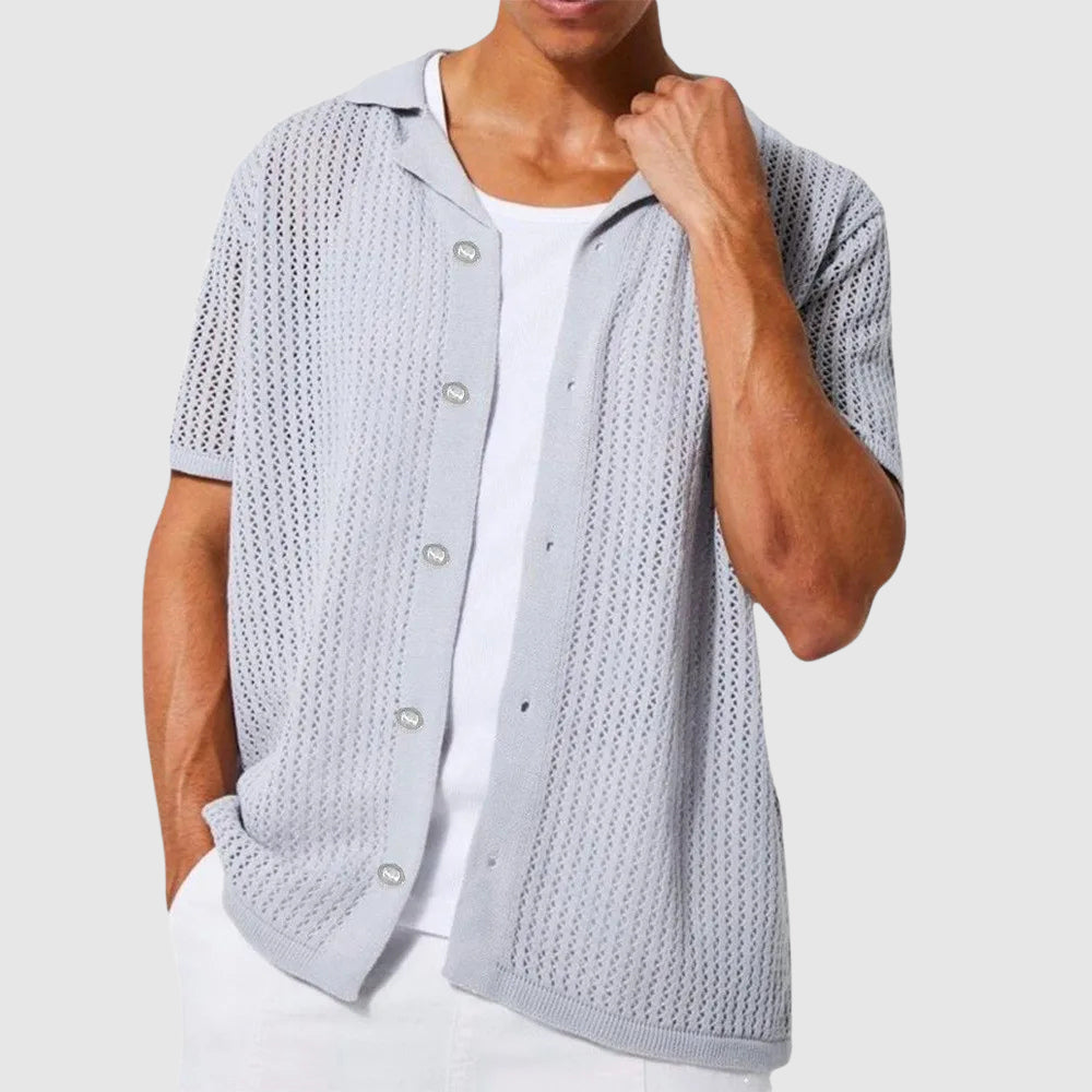Chemise En Maille Polyester Respirante Urbain Lorenzo Vitali Avec Col Chemise Et Fermeture À Bouton Unique
