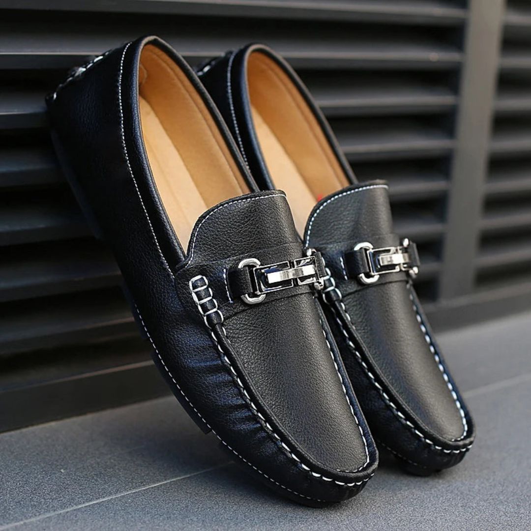 Mocassins En Cuir Véritable Lorenzo Avec Fermeture En Métal Semelle Rembourrée Design Polyvalent Pour Bureau Et Casual