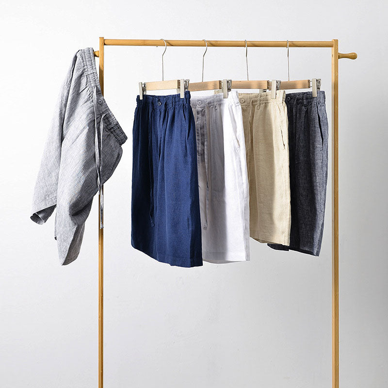 Shorts En Lin Lorenzo Vitali Lusso Confort Taille Elastique Avec Poches Latérales Longueur Mi Cuisses