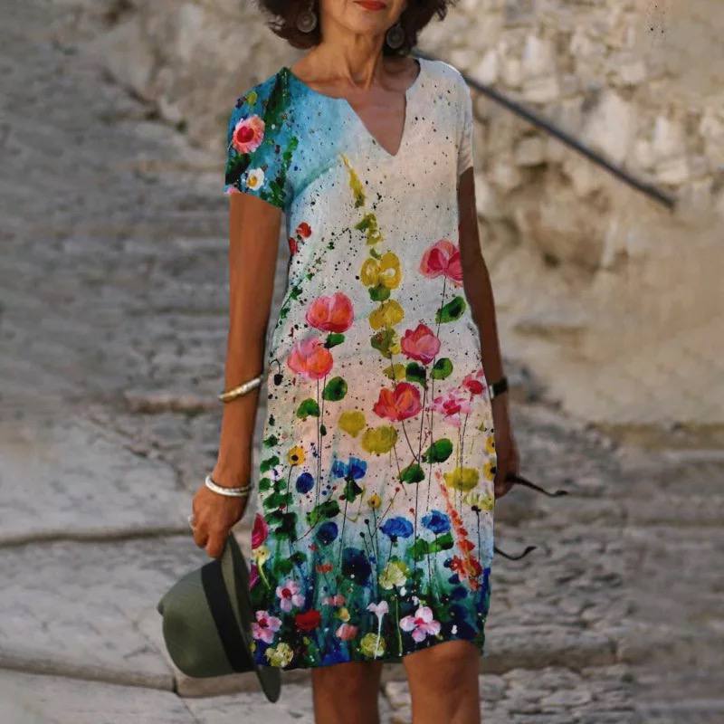 Robe Femme À Col V Imprimé Floral Hannah Par Amawinc Confortable Décontractée Journées Déjeuner et Balades