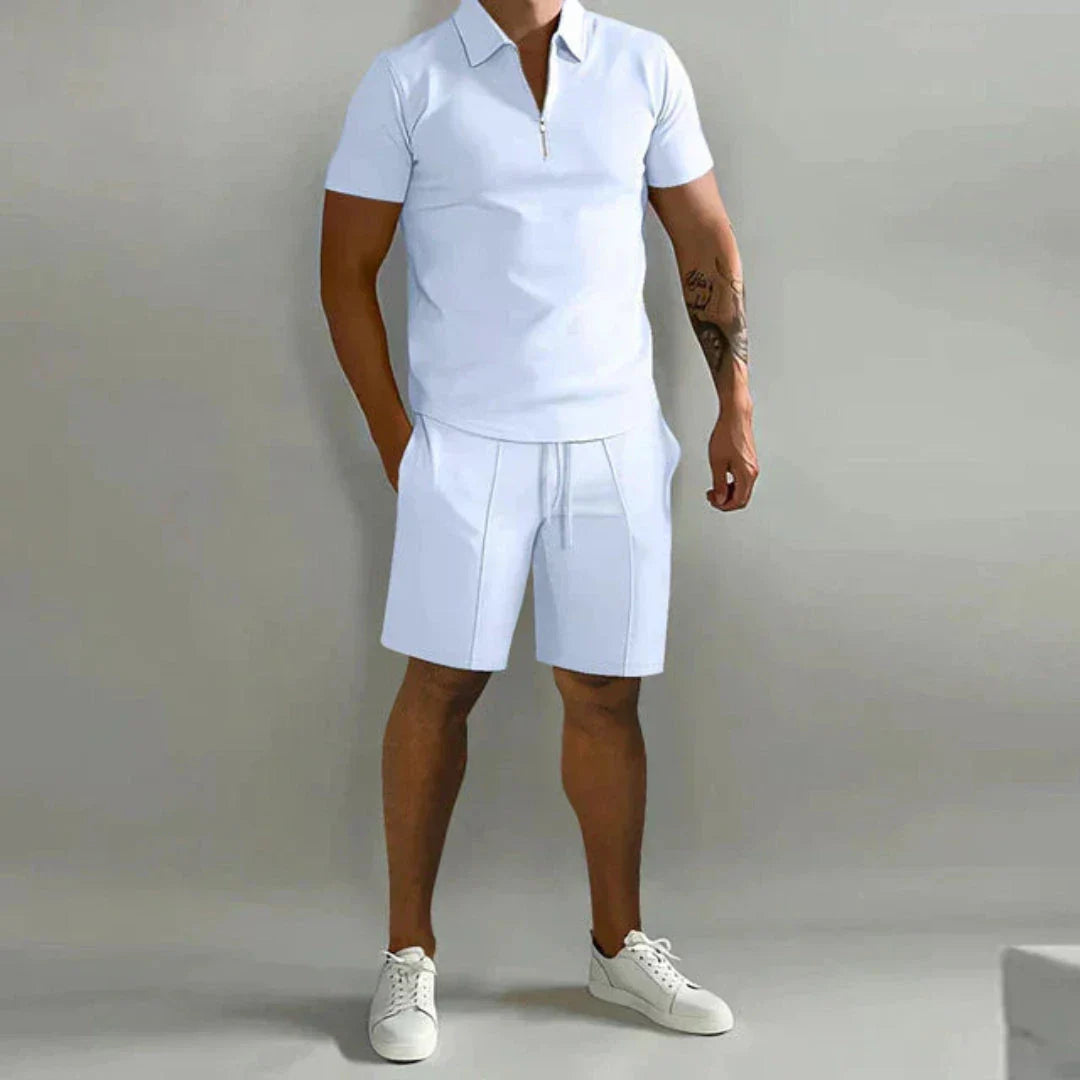 Luca Zip Polo Et Short Set Pour Homme En Tissu Coton Mélangé Respirant Avec Col Zip Confortable