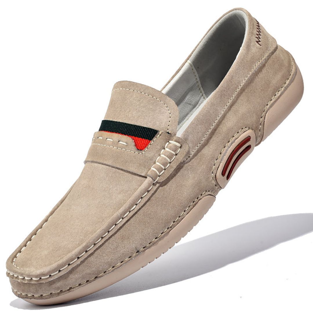 Luca Mocassins En Suède Confortables Avec Couture Contrastée Et Semelle Flexible En Caoutchouc