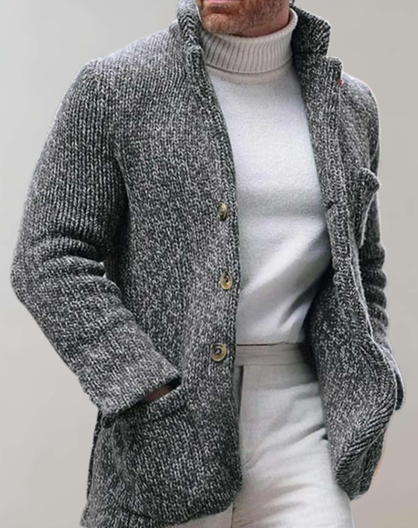 Cardigan Homme Nordisk Flair Tricot Épais Mélange Laine Col Montant Boutons Devant Décontractée Chaud Confortable