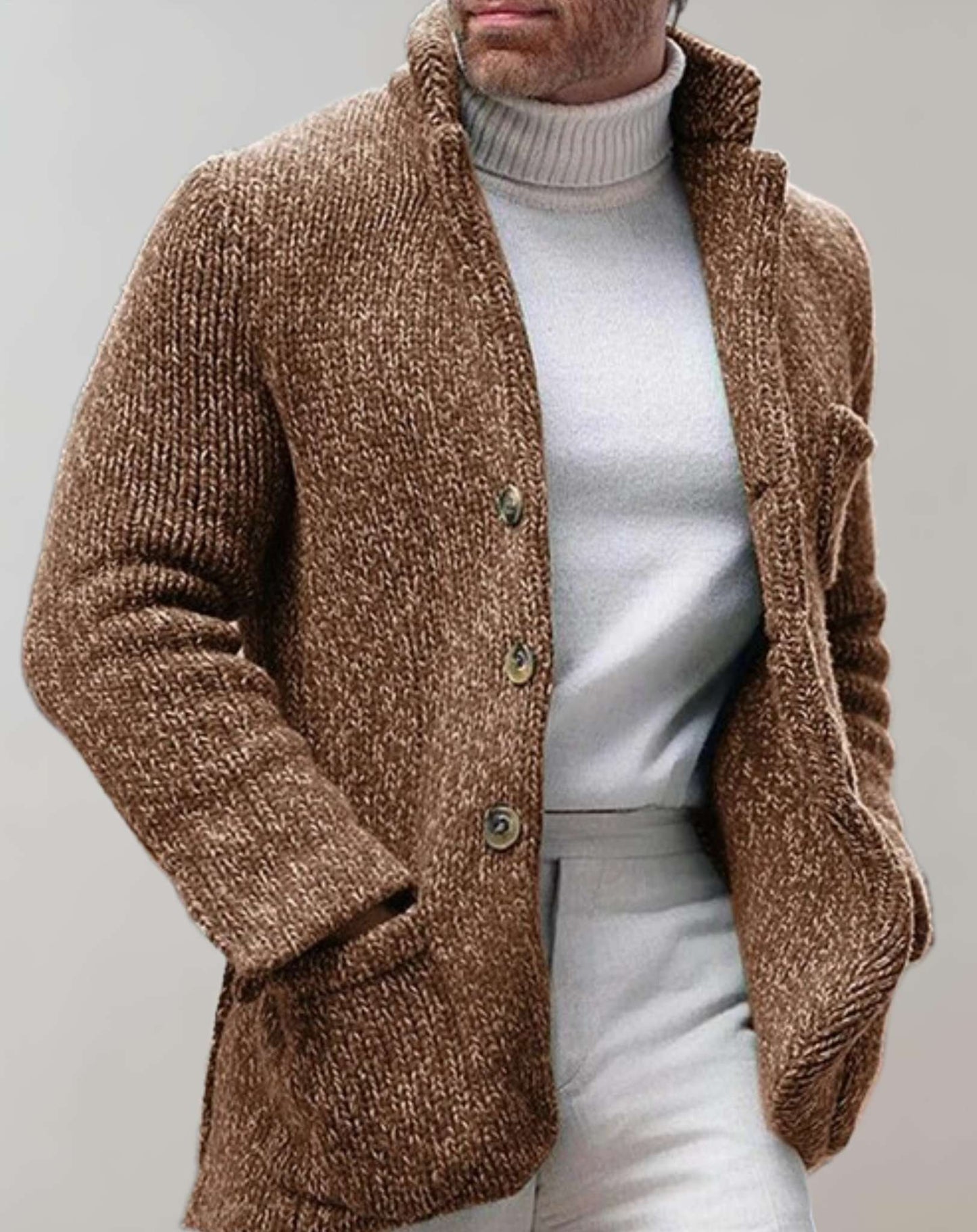 Cardigan Homme Nordisk Flair Tricot Épais Mélange Laine Col Montant Boutons Devant Décontractée Chaud Confortable