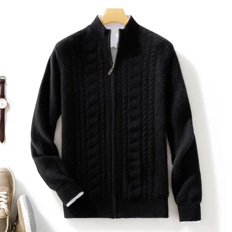 Cardigan en Cachemire Lucian avec Détail Maille Torsadée et Fermeture Éclair Frontale