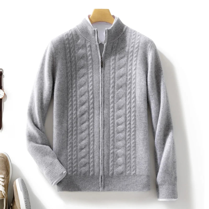 Cardigan en Cachemire Lucian avec Détail Maille Torsadée et Fermeture Éclair Frontale