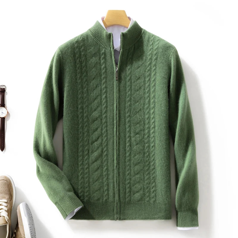 Cardigan en Cachemire Lucian avec Détail Maille Torsadée et Fermeture Éclair Frontale